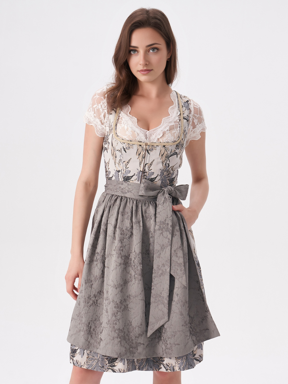 Elegantes graues Dirndl mit traditionellem Schnitt