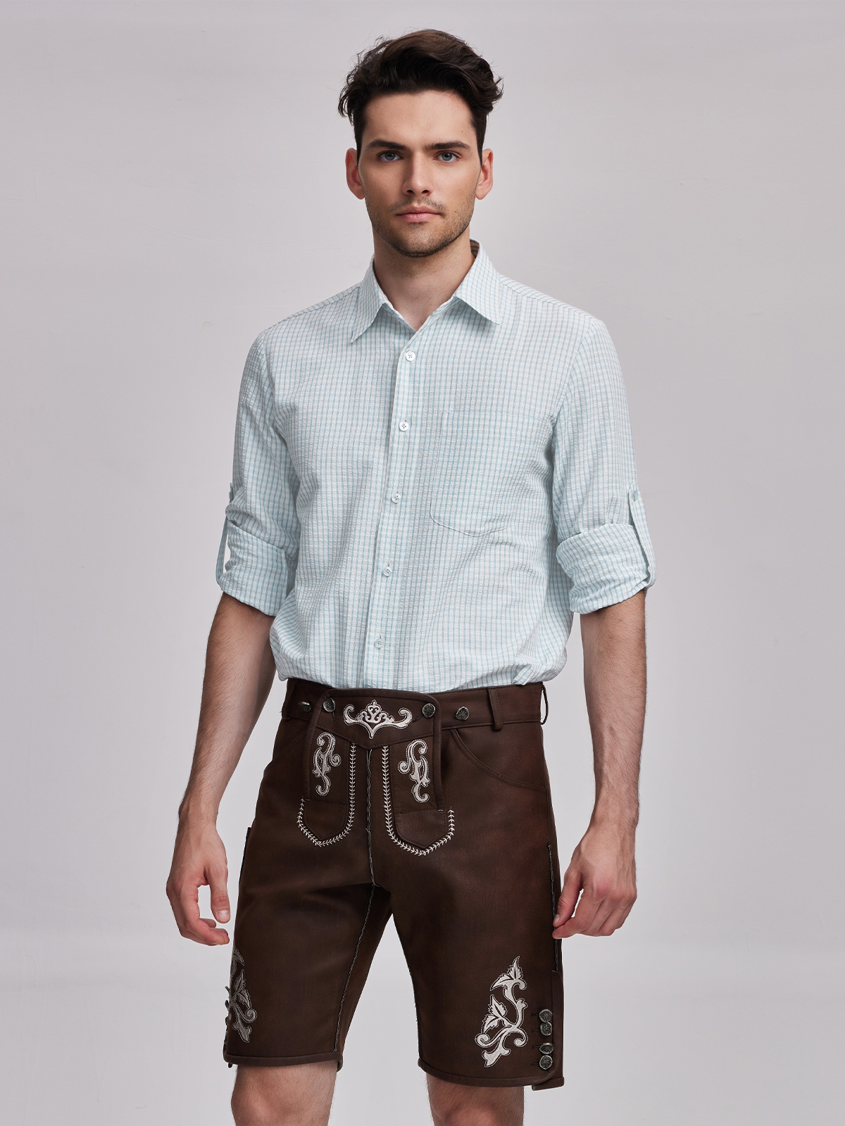 Moderne geschlossene Dirndlbluse in Blau