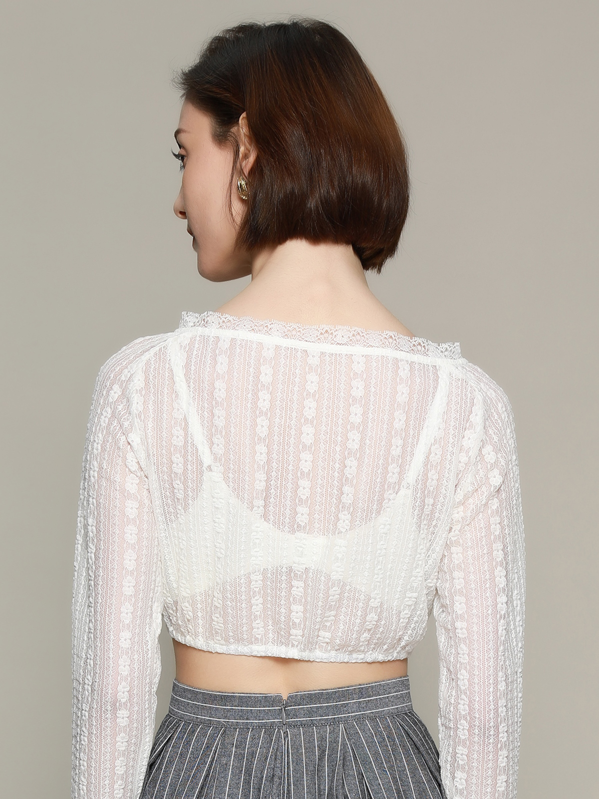 Dirndlbluse Spitze Langarm in Weiß